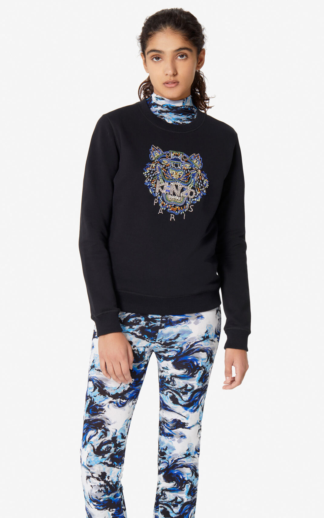 Sudadera Kenzo Tiger hand embroidered Mujer Negras XLC729546